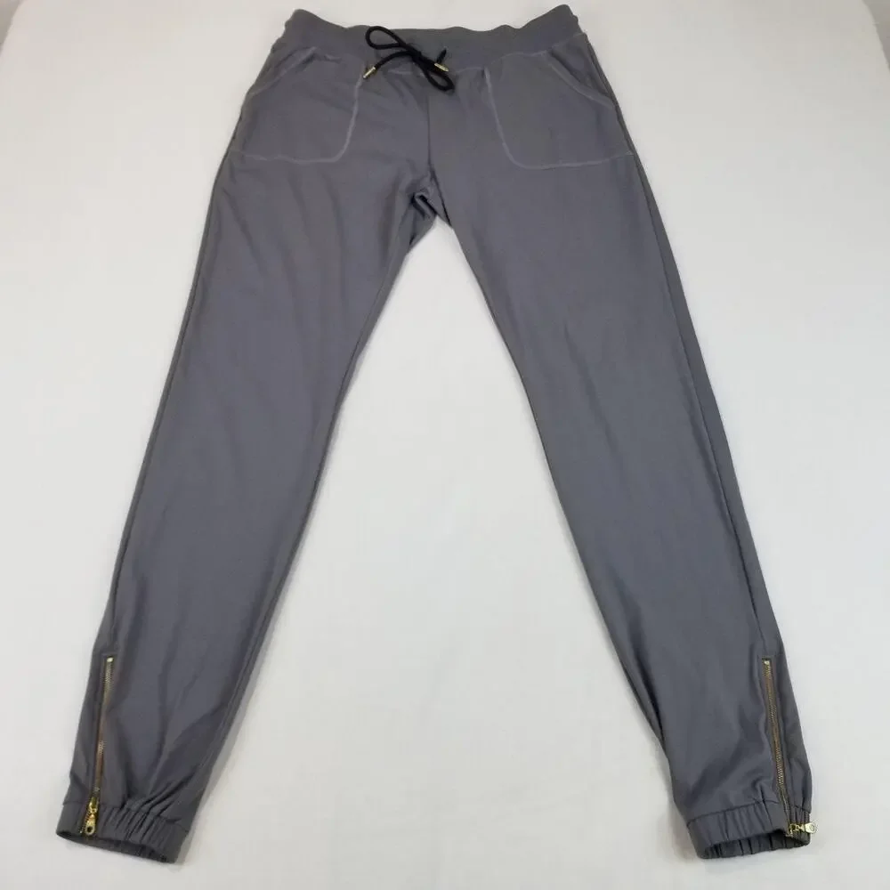 Zyia Active Jogger Pants Womens Large Gray Ankle Zipper Hem Stretch Athleisure
